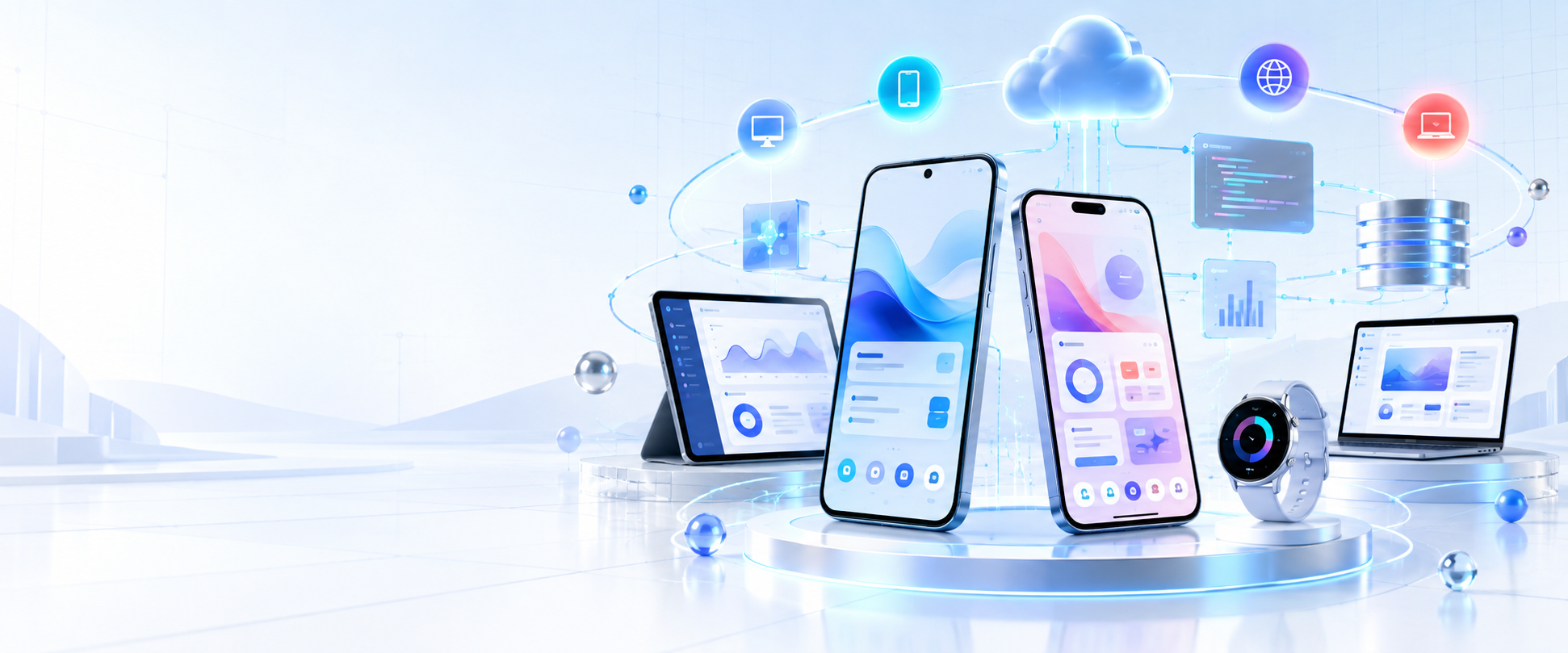 Cross-platform mobile applications connected with cloud APIs, databases, web dashboards and wearable devices